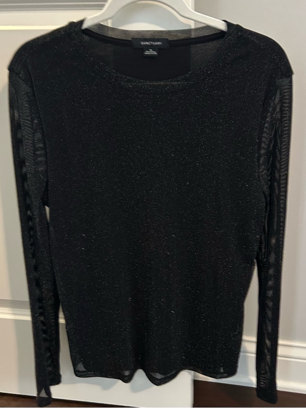 Sanctuary Sheer Sleeve Silver Sparkle Top NWOT
